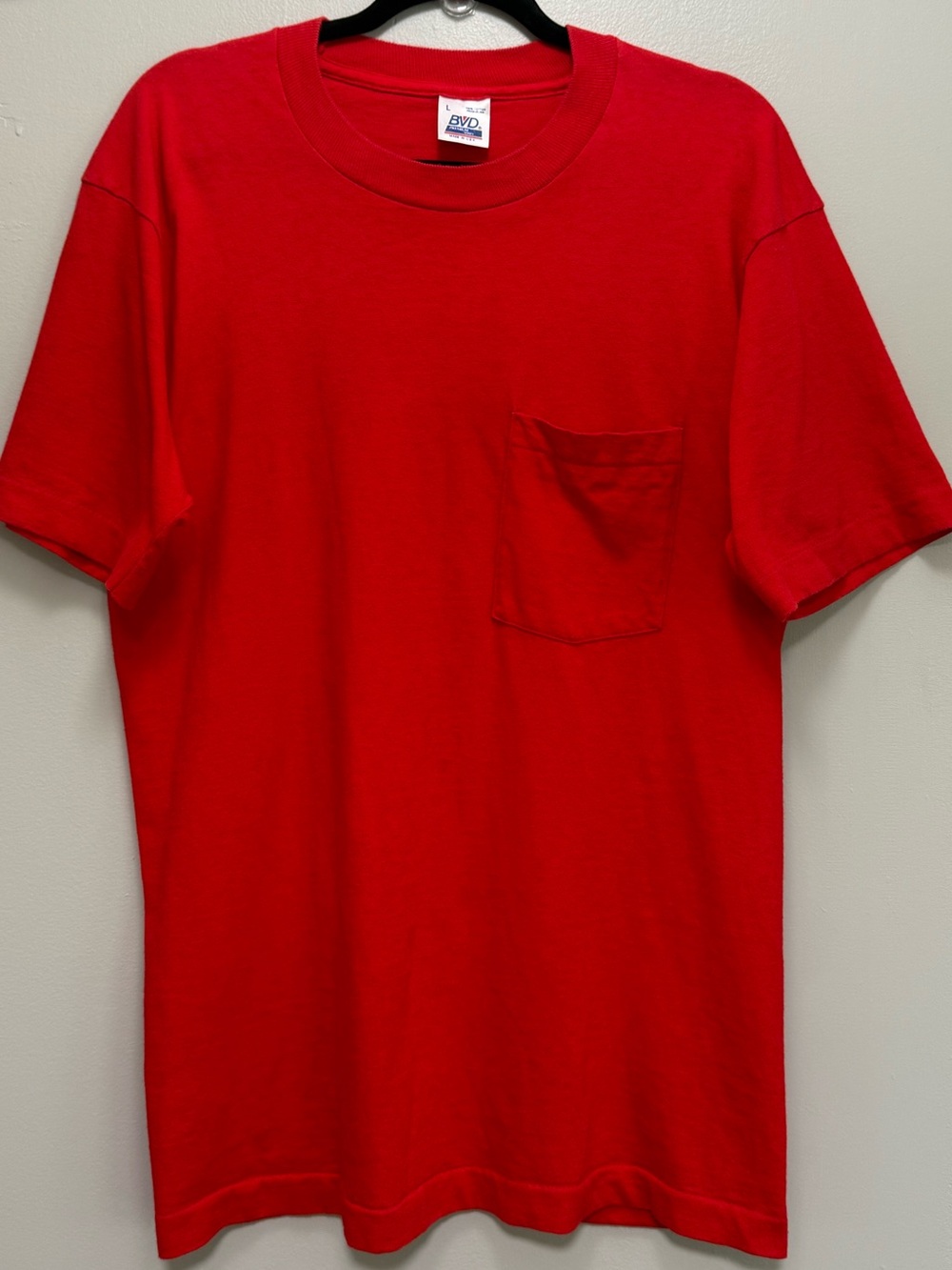 Vintage Men’s Red Pocket Tee by BVD - Classic Crew Short Sleeve Size Large